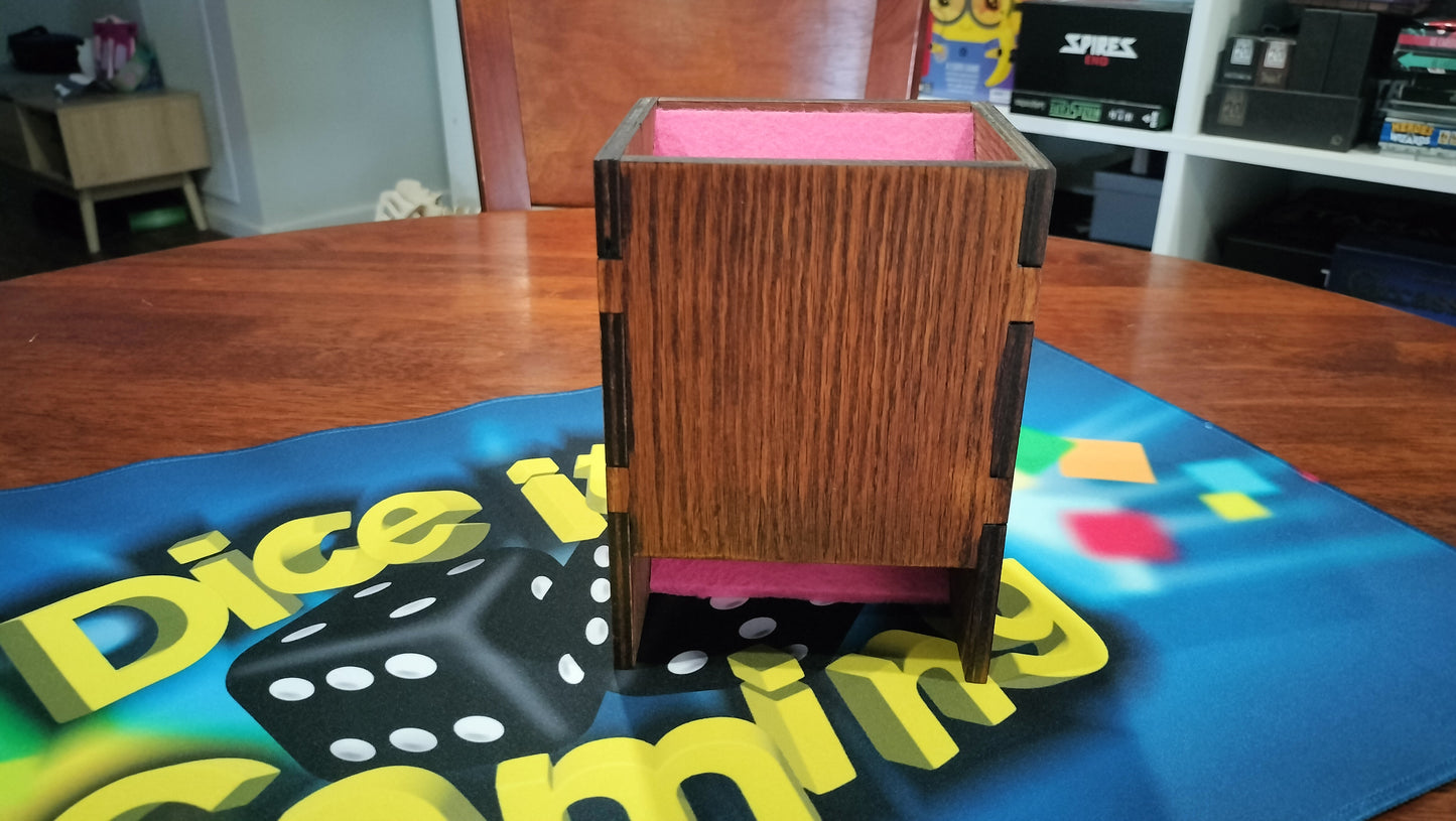 Dice Tower Red Oak ply board: made by Dice It Up Gaming.